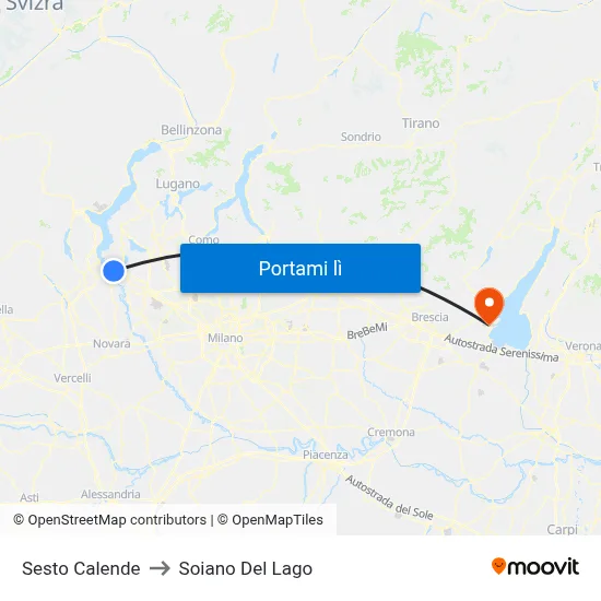 Sesto Calende to Soiano Del Lago map