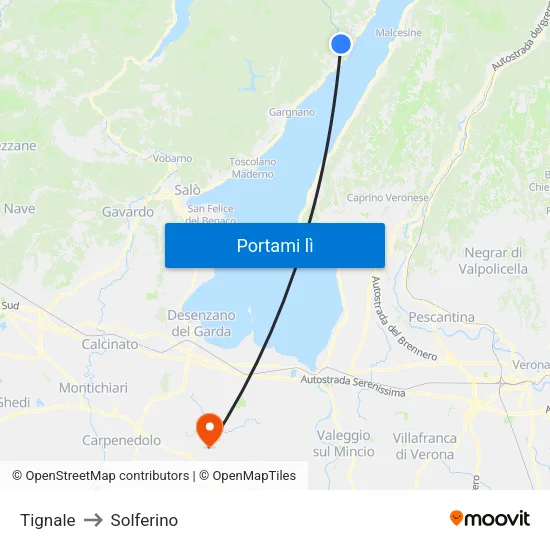 Tignale to Solferino map