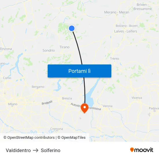 Valdidentro to Solferino map