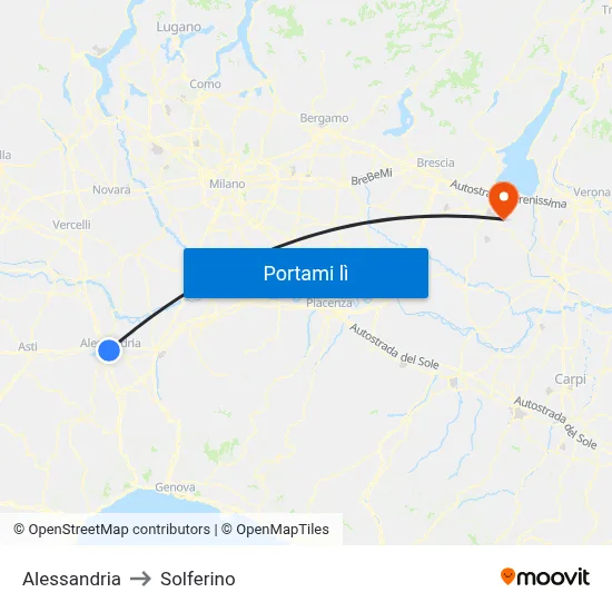 Alessandria to Solferino map