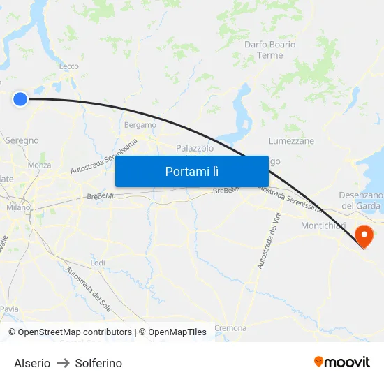 Alserio to Solferino map