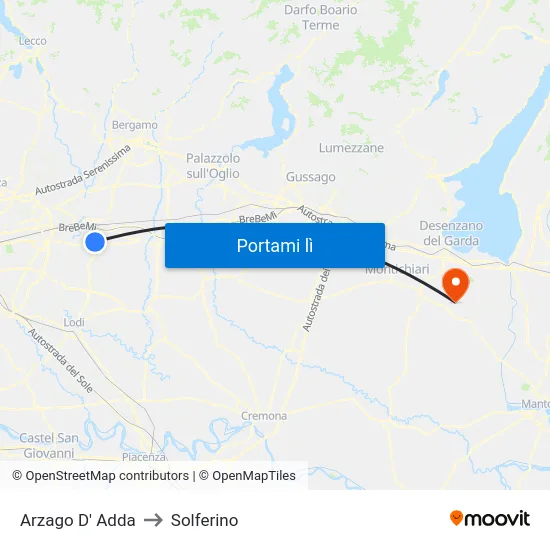 Arzago D' Adda to Solferino map