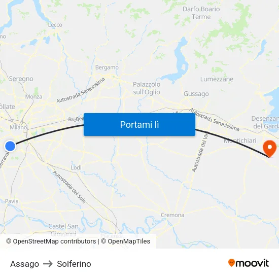 Assago to Solferino map