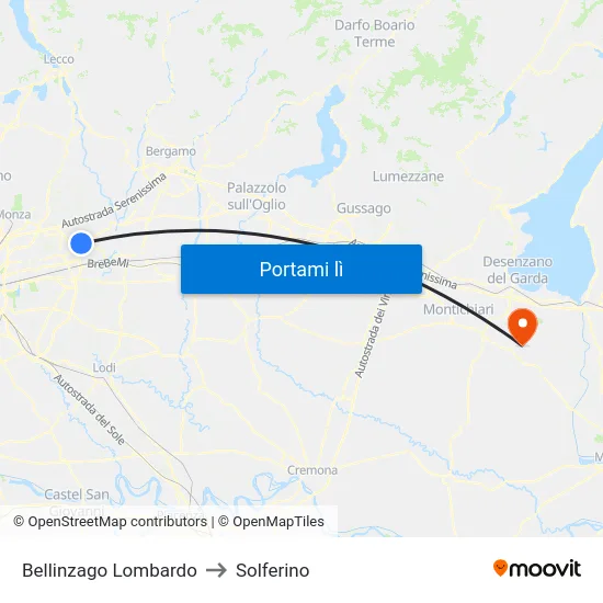 Bellinzago Lombardo to Solferino map