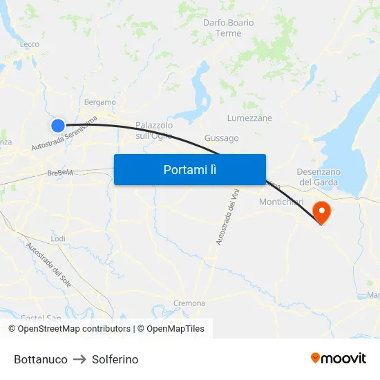Bottanuco to Solferino map