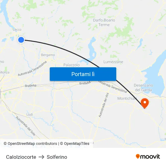 Calolziocorte to Solferino map