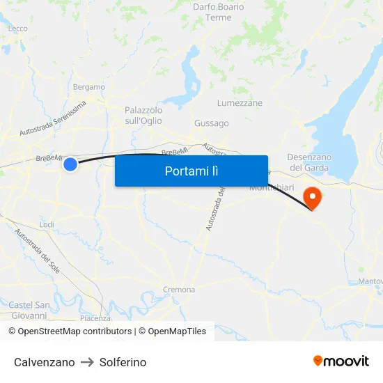 Calvenzano to Solferino map