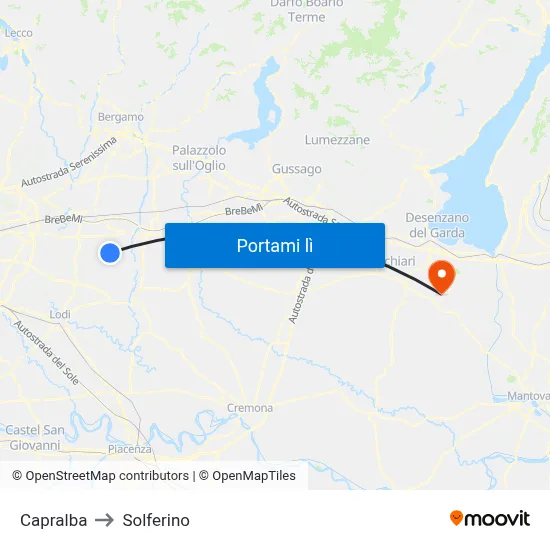 Capralba to Solferino map