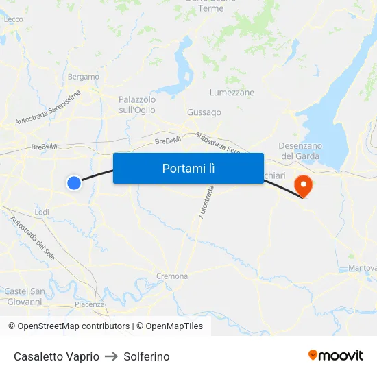 Casaletto Vaprio to Solferino map