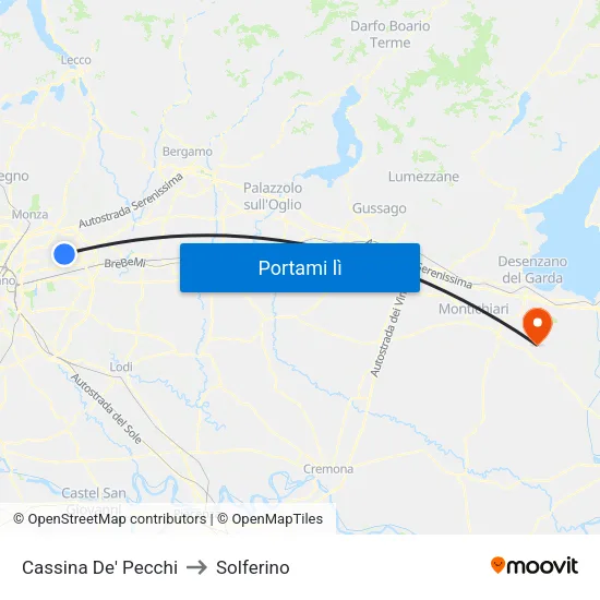 Cassina De' Pecchi to Solferino map