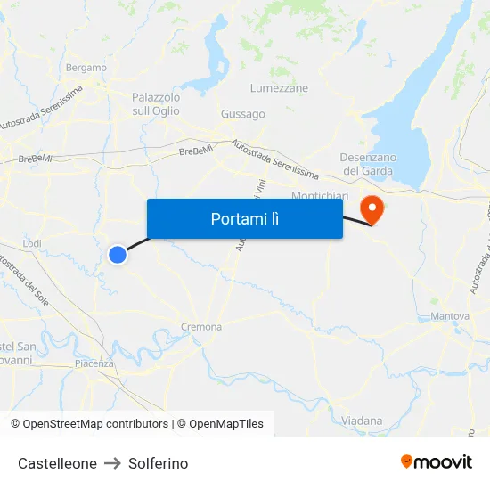 Castelleone to Solferino map