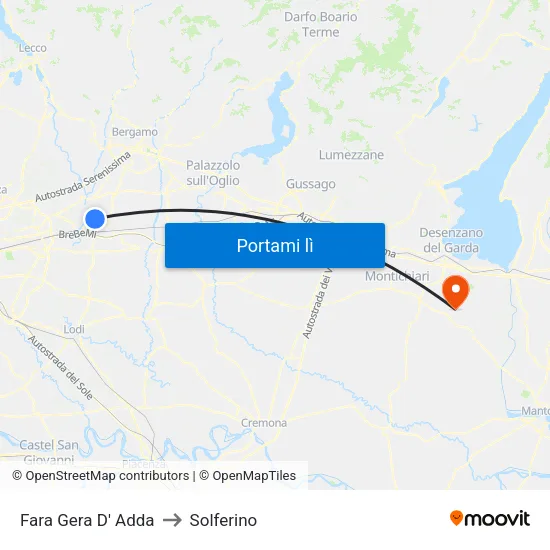 Fara Gera D' Adda to Solferino map