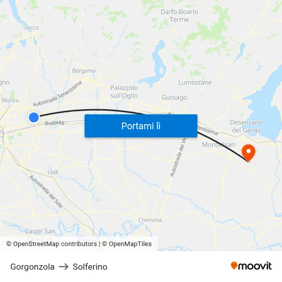 Gorgonzola to Solferino map
