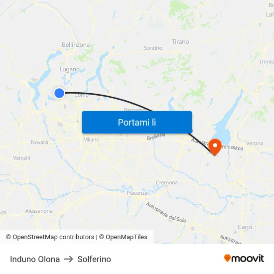 Induno Olona to Solferino map