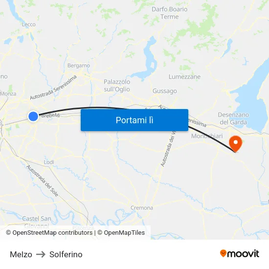 Melzo to Solferino map