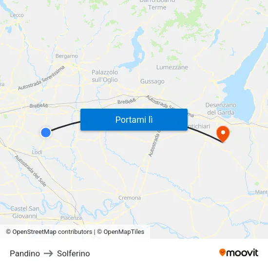 Pandino to Solferino map