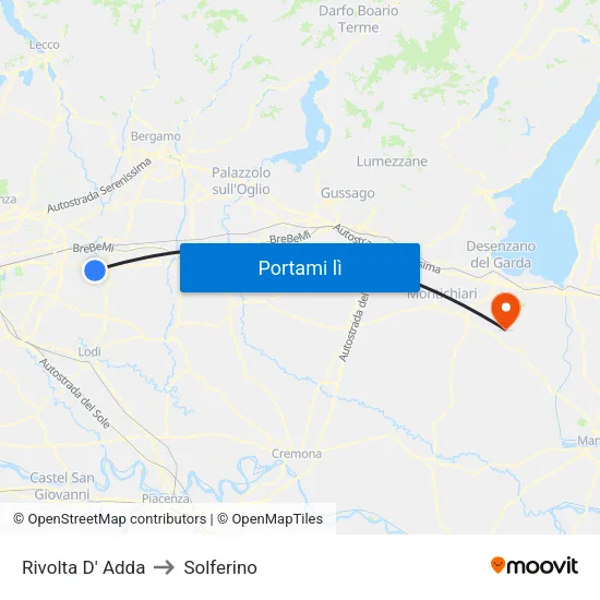 Rivolta D' Adda to Solferino map