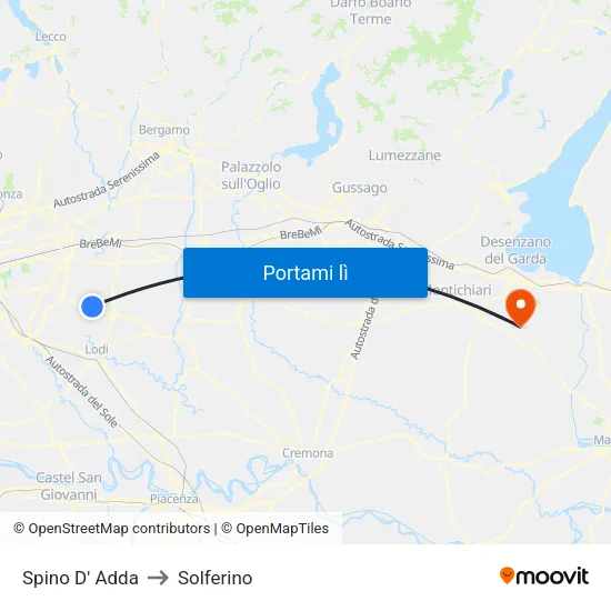 Spino D' Adda to Solferino map