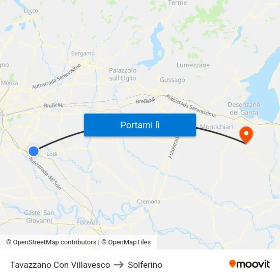 Tavazzano Con Villavesco to Solferino map