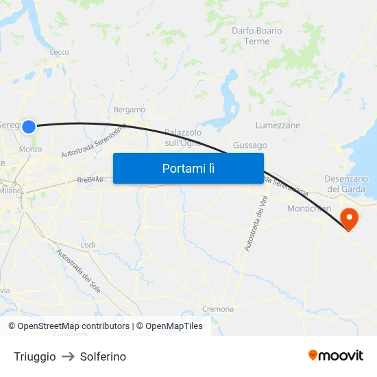 Triuggio to Solferino map