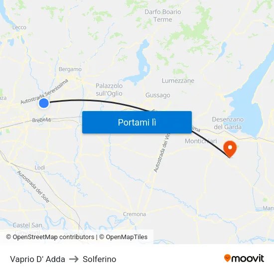 Vaprio D' Adda to Solferino map