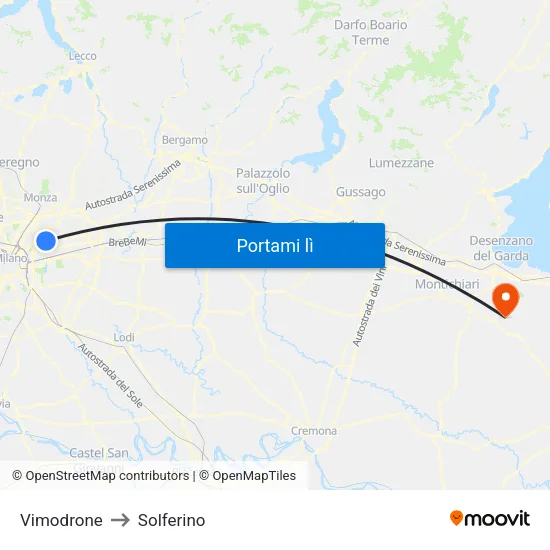 Vimodrone to Solferino map