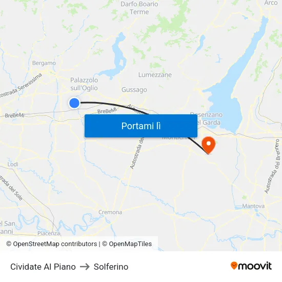 Cividate Al Piano to Solferino map