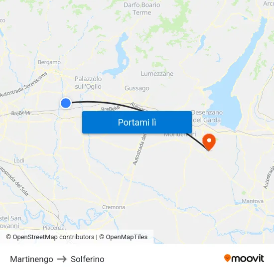 Martinengo to Solferino map