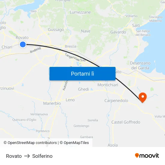Rovato to Solferino map