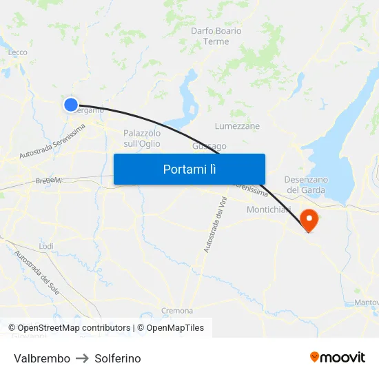 Valbrembo to Solferino map