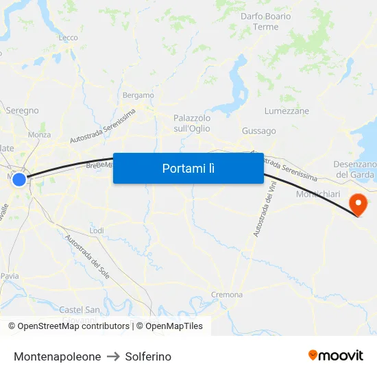Montenapoleone to Solferino map