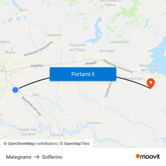 Melegnano to Solferino map