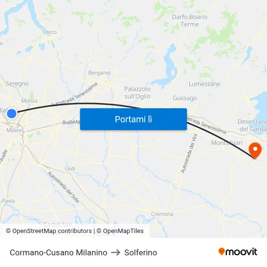 Cormano-Cusano Milanino to Solferino map