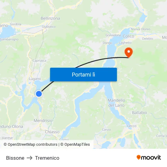 Bissone to Tremenico map