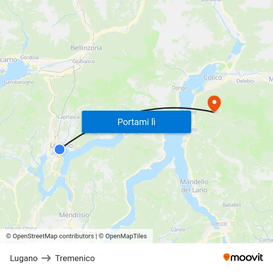 Lugano to Tremenico map
