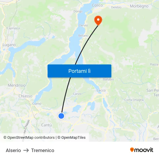 Alserio to Tremenico map