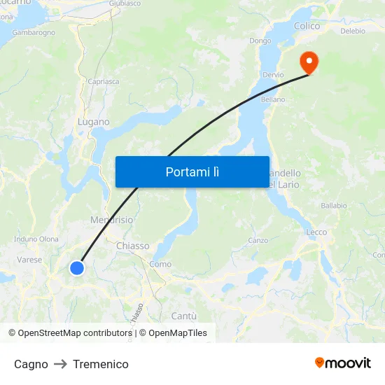 Cagno to Tremenico map