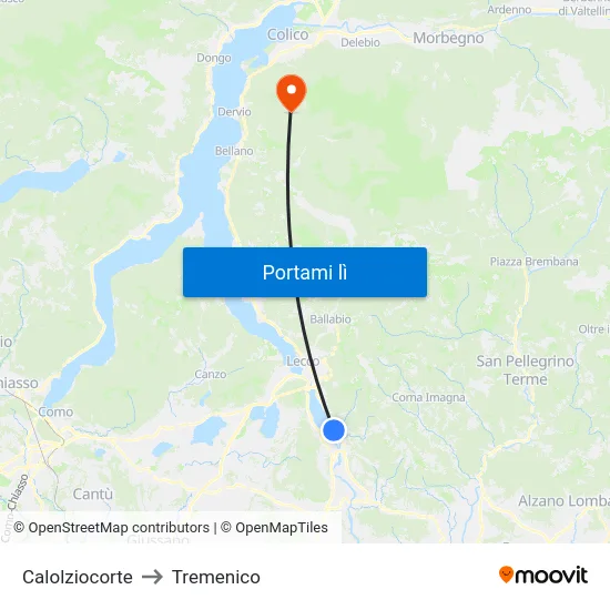 Calolziocorte to Tremenico map