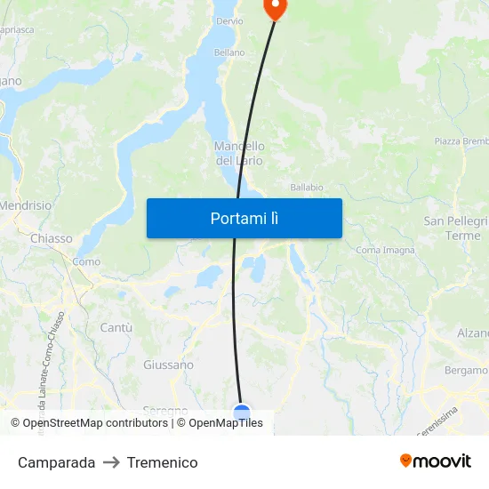 Camparada to Tremenico map