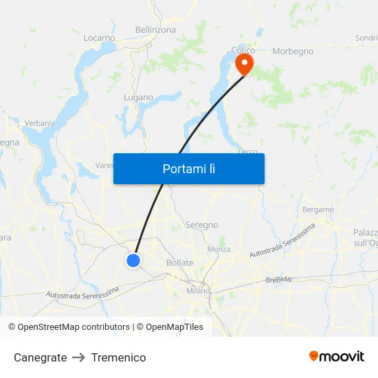 Canegrate to Tremenico map