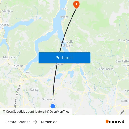 Carate Brianza to Tremenico map