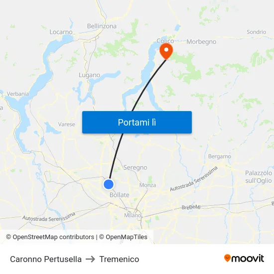 Caronno Pertusella to Tremenico map