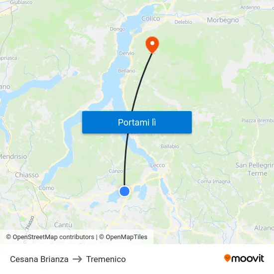 Cesana Brianza to Tremenico map
