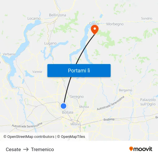 Cesate to Tremenico map