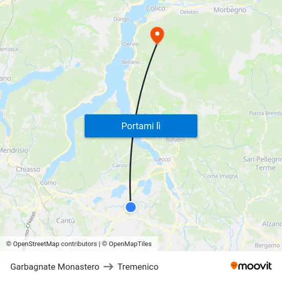 Garbagnate Monastero to Tremenico map