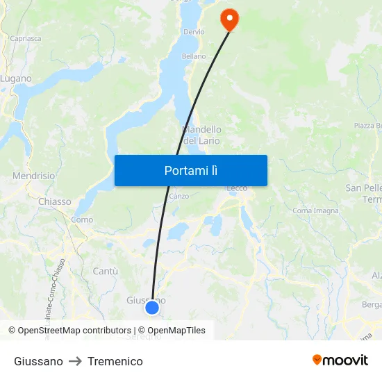 Giussano to Tremenico map