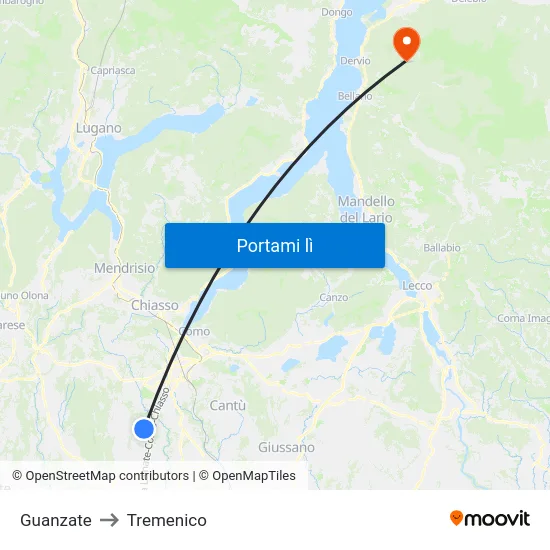 Guanzate to Tremenico map