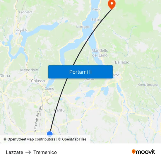 Lazzate to Tremenico map