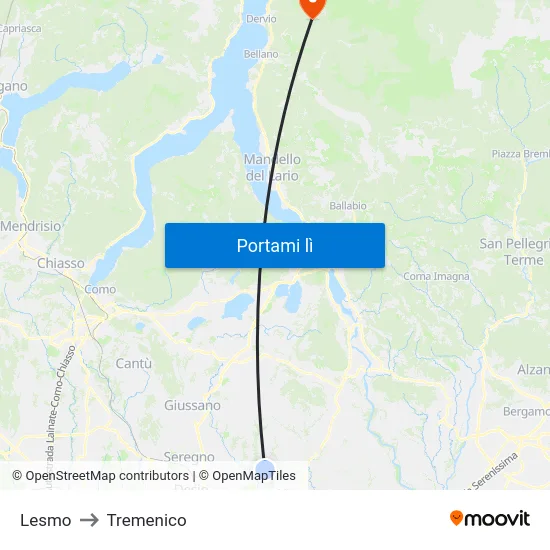 Lesmo to Tremenico map