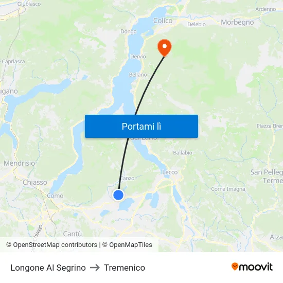 Longone Al Segrino to Tremenico map